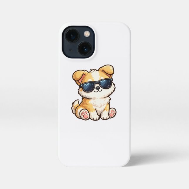 Coque iPhone Chiot Mignon avec Lunettes de Soleil Design Kawaii (Verso)