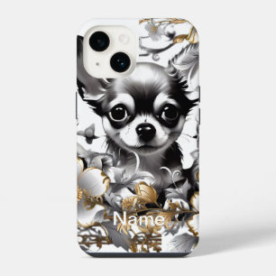 Coque Pour iPhone 14 Chiot parmi les fleurs change pour votre portrait