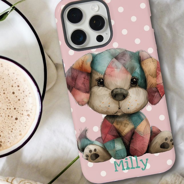Coque iPhone Chiot Patchwork Mignon | Rose Personnalisé à Point (Créateur téléchargé)