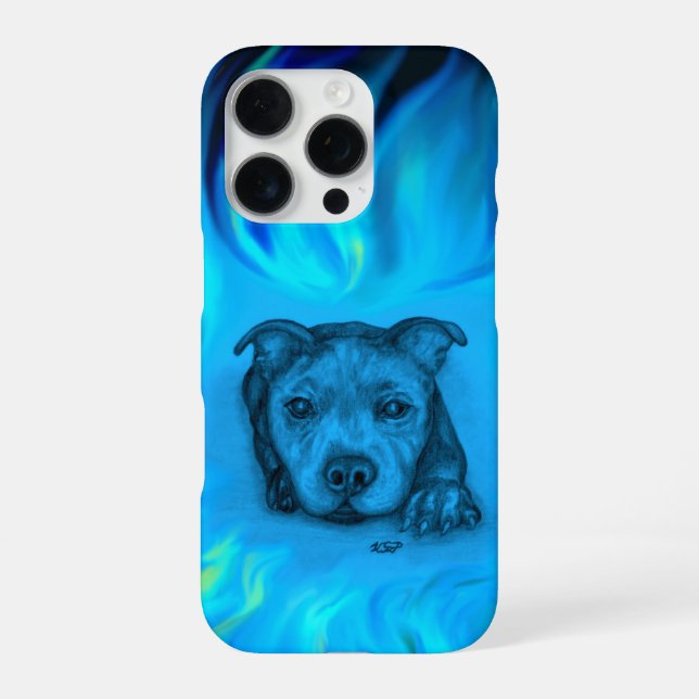 Coque iPhone Chiots Staffy Bleu (Verso)