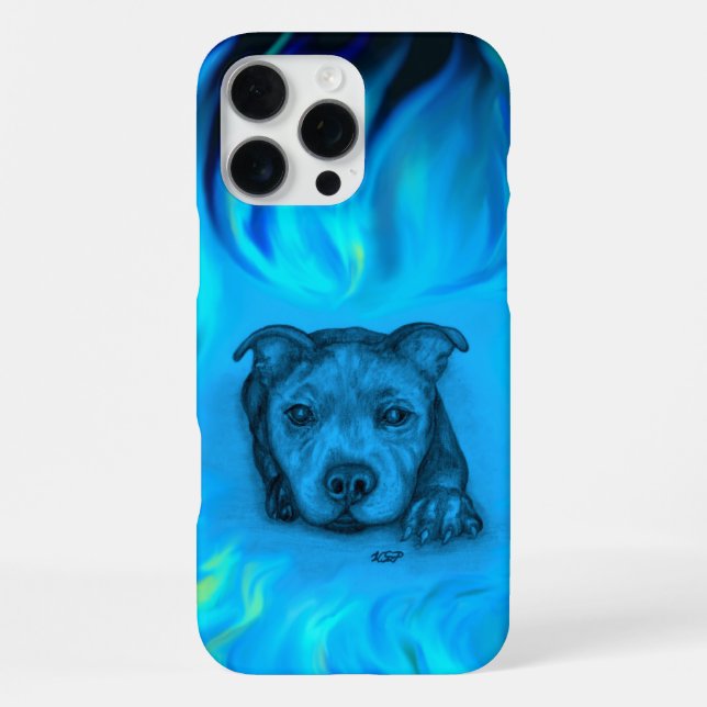 Coque iPhone Chiots Staffy Bleu (Verso)