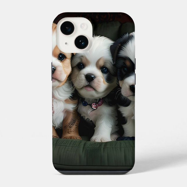 Coque iPhone Chiots super mignons sur le canapé 2 (Verso)