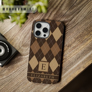 Coque iPhone 15 Pro Max Chocolat Brun Argyle Foncé Lumineux Personnalisabl