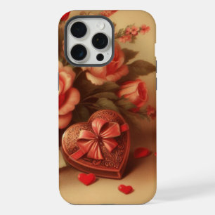 Coque iPhone 15 Pro Max Chocolats et fleurs de la Saint-Valentin vintage