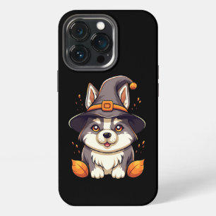 Etui iPhone 13 Pro Chou Husky dans l'Halloween Casquette d'une sorciè