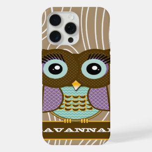 Coque iPhone 15 Pro Max Chouette à yeux bleus motif bois zig zag Choisisse