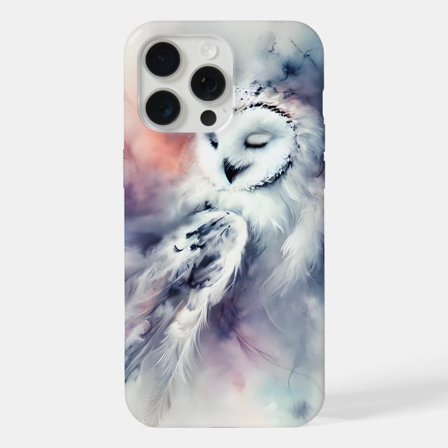 Coque iPhone Chouette effraie enchantée à l'aquarelle (Verso)
