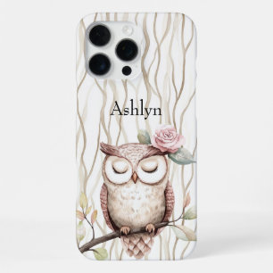 Coque iPhone 16 Pro Max Chouette Fleur Rose Enchantée