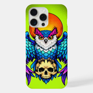 Coque iPhone 15 Pro Max Chouette mystique et crâne – Art numérique vibrant