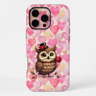 Coque iPhone 16 Pro Max Chouette suave avec des cœurs colorés Saint-Valent