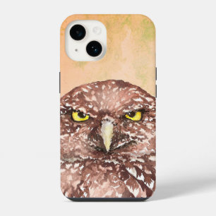 Coque Pour iPhone 14 Chouette terrestre grumpy malheureuse en aquarelle