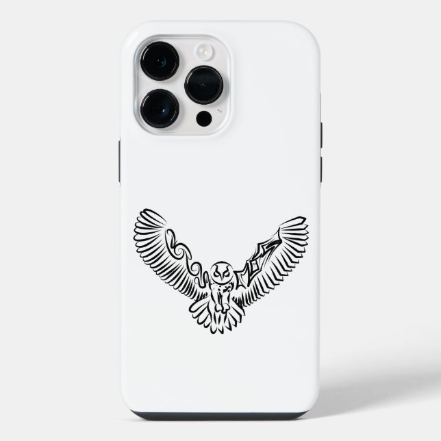 Coque iPhone Chouette volante tribale noire et blanche (Verso)