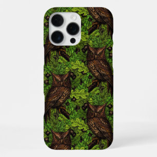 Coque iPhone 16 Pro Max Chouettes dans le chêne, vert et marron