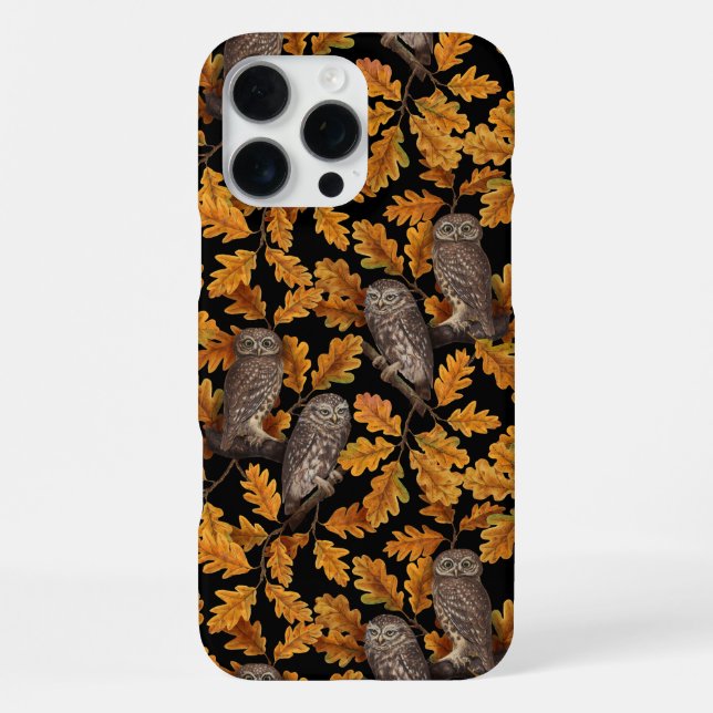 Coque iPhone Chouettes d'automne sur noir (Verso)