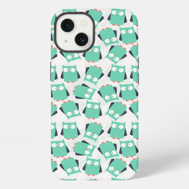 Coque iPhone Chouettes lunaires turquoises (Verso)