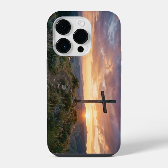 Coque iPhone Christian Cross Hilltop Sunset iPhone Case (Verso)