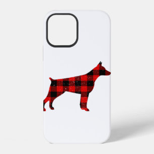 Coque iPhone 12 Christmas Buffalo Plaid Doberman