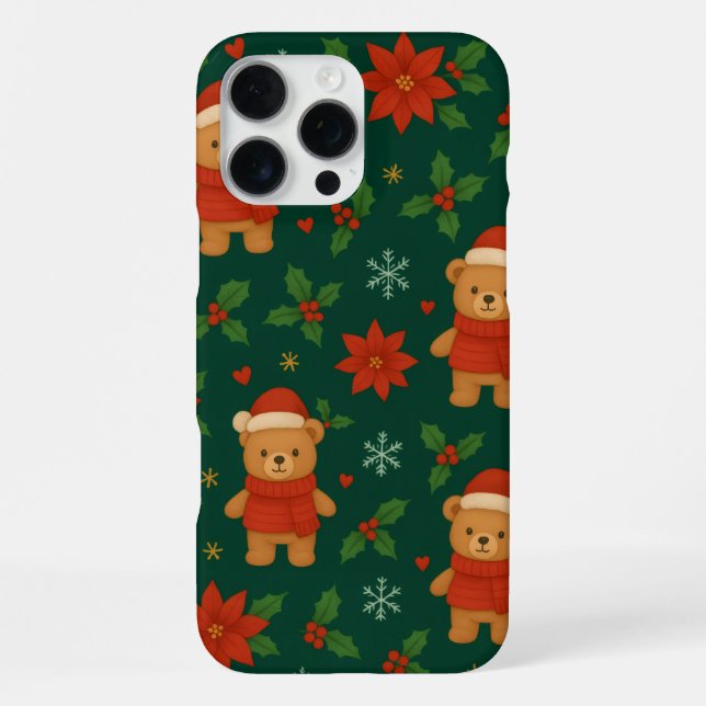 Coque iPhone Christmas Teddy Bear Pattern – Cute Green Holiday  (Verso)