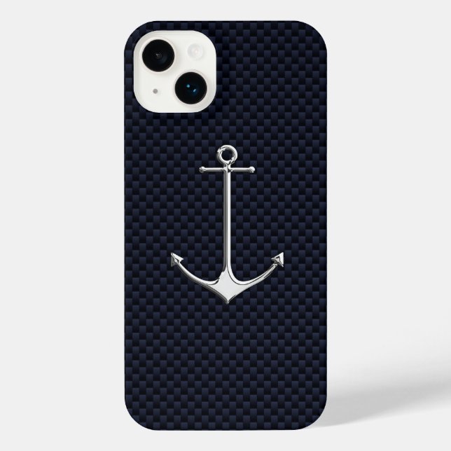 Coque iPhone Chrome Ancre nautique sur fibre de carbone (Verso)