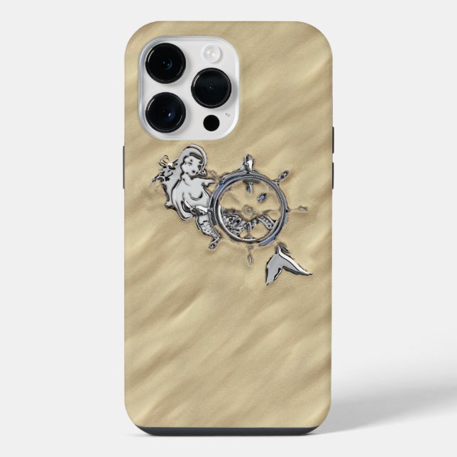 Coque iPhone Chrome argenté comme une sirène dans le sable (Verso)