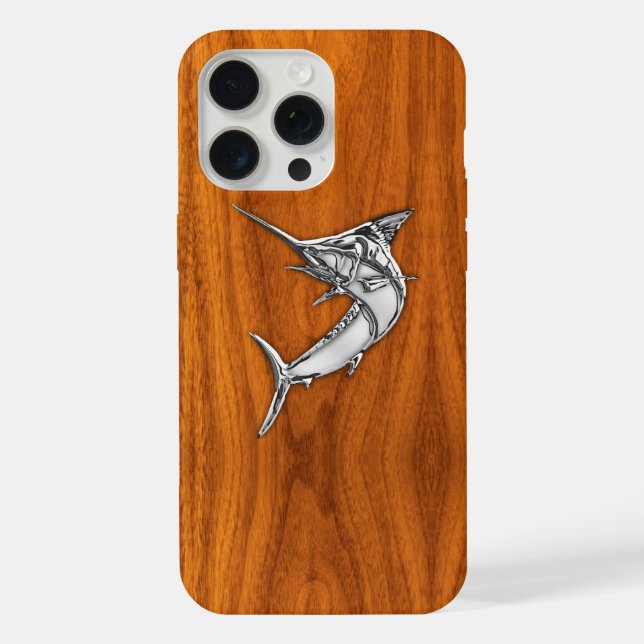 Coque iPhone Chrome comme un marlin sur décoration en teck (Verso)