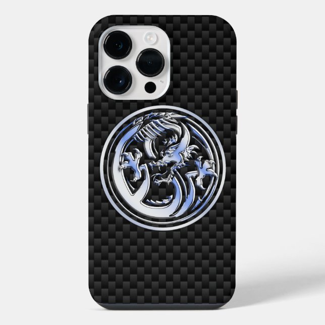 Coque iPhone Chrome Dragon Crest sur fibre de carbone (Verso)