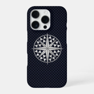 Coque iPhone 16 Pro Chrome étoile nautique sur fibre de carbone