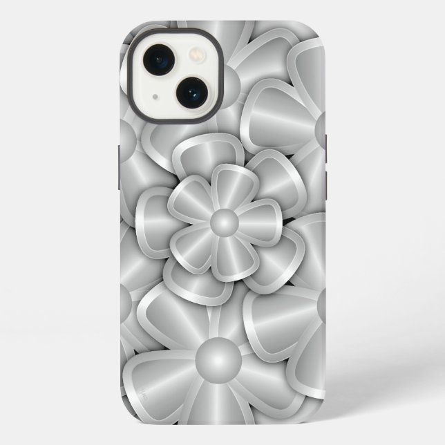 Coque iPhone Chrome Flowers - Boîtier Silver Case-Mate pour iPh (Verso)