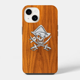 Coque Pour iPhone 14 Chrome Pirate Crossbones sur le bois de teck