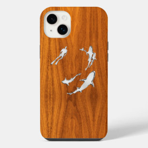 Chrome Plongeur avec requins sur bois de teck