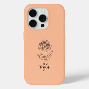 Coque iPhone 15 Pro Chrysanthème de naissance personnalisé de novembre