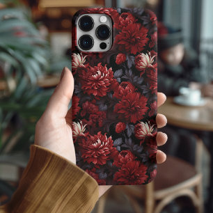 Coque iPhone 16 Pro Chrysanthème Rouge Gothique Fleurs Sombres