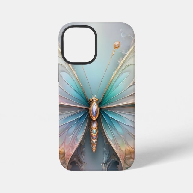 Coque iPhone Chuchotements de couleur : Papillon fractal pastel (Verso)