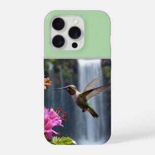 Coque iPhone 15 Pro "Chuchotements de la nature : colibri, cascade, 