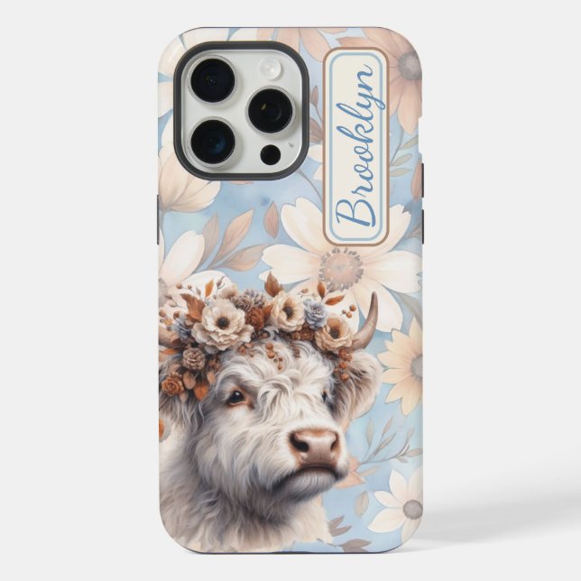 Coque iPhone Chute Florale Vache Highland (Verso)