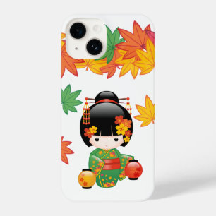 Coque Pour iPhone 14 Chute Poupée Kokeshi - Green Kimono Geisha Girl