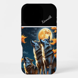 Coque iPhone 16 Pro Max Ciel peint au coucher du soleil avec loups