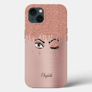 Etui iPhone 13 Cils Rose Or qui dégoulinent
