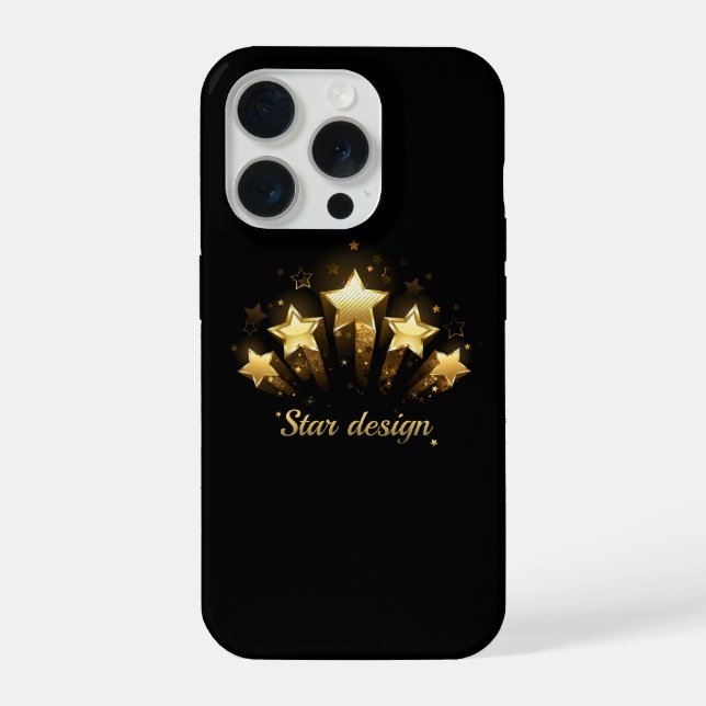 Coque iPhone Cinq étoiles d'or en noir (Verso)