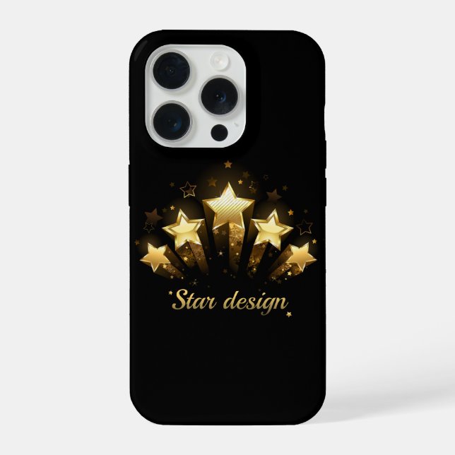 Coque iPhone Cinq étoiles dorées sur fond noir (Verso)