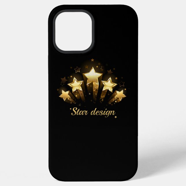 Coque iPhone Cinq étoiles dorées sur fond noir (Verso)