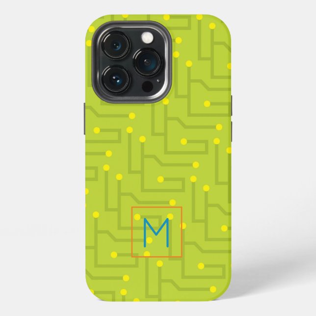 Coque iPhone Circuit Board Tech INITIAL jeu vert amusant (Dos)