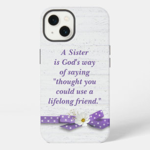 Etui iPhone 13 Citation de sœur avec ruban à pois