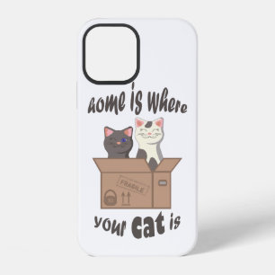 Coque iPhone 12 Citation drôle Accueil est où est votre chat