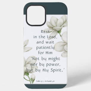 Coque iPhone 12 Pro Max Citations Bibliques de Courage avec Fleur Blanche 