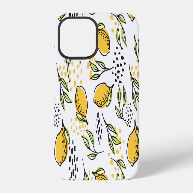 Coque iPhone Citron, branches vertes : motif abstrait. (Verso)