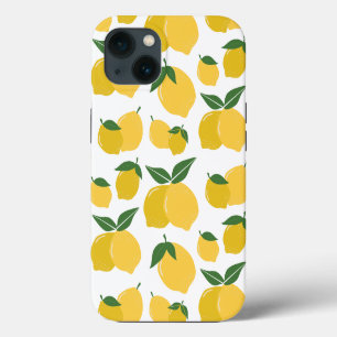 Etui iPhone 13 Citron Motif Fruit Rétro Jaune Sur Blanc