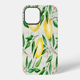 Coque iPhone 12 citrons aquarelle, motif de fruits sans soudure.