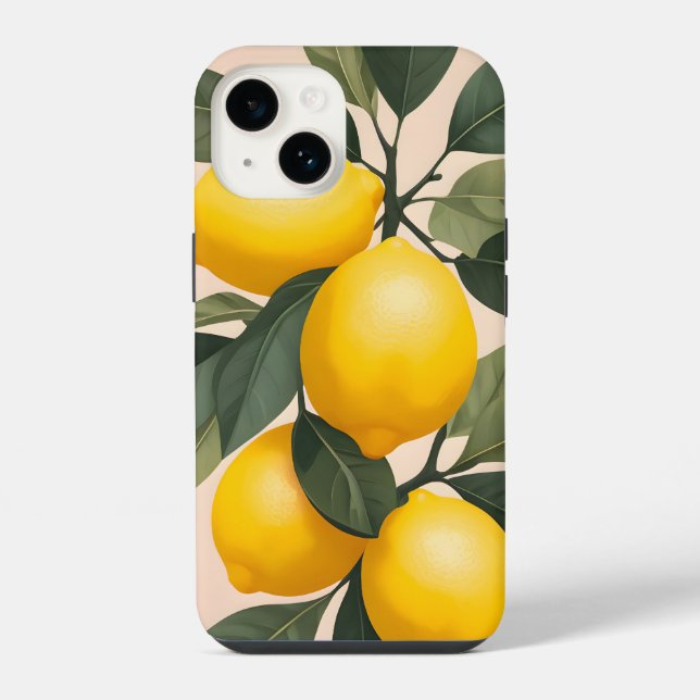 Coque iPhone Citrons dorés sur fond vert (Verso)