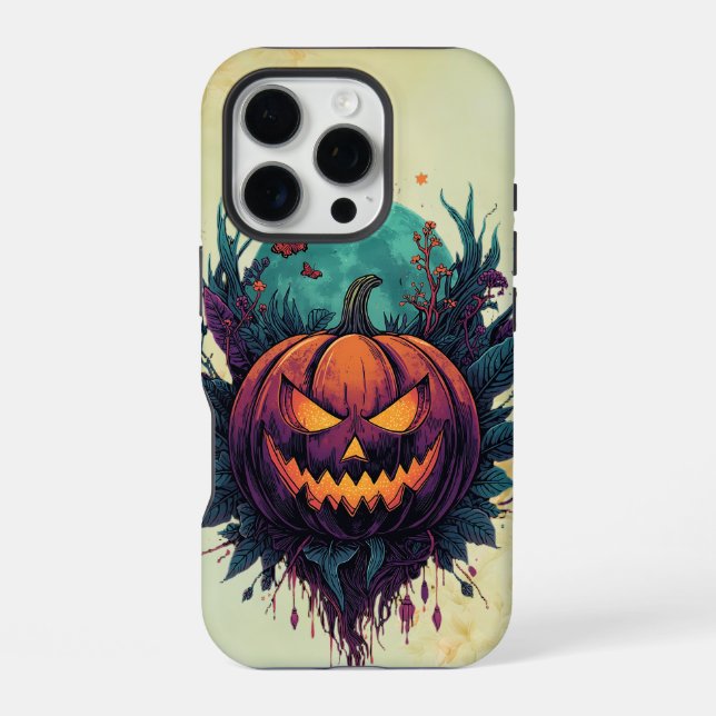 Coque iPhone Citrouille éffrayant en Pleine lune (Verso)